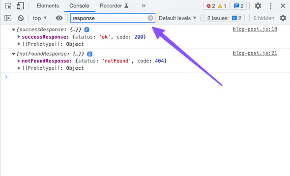 Filtering response object in Chrome DevTools